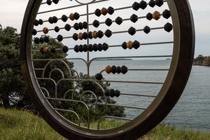 Wanda Gillespie, _A Counting Frame for Circular Economies_ (2022). Sculpture on the Gulf, Waiheke, Auckland (4–27 March 2022). Photo: Peter Rees.